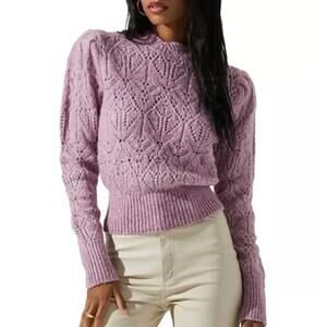 ASTR the Label size L Evy Puff Sleeve Open Stitch Sweater - Lavender Purple